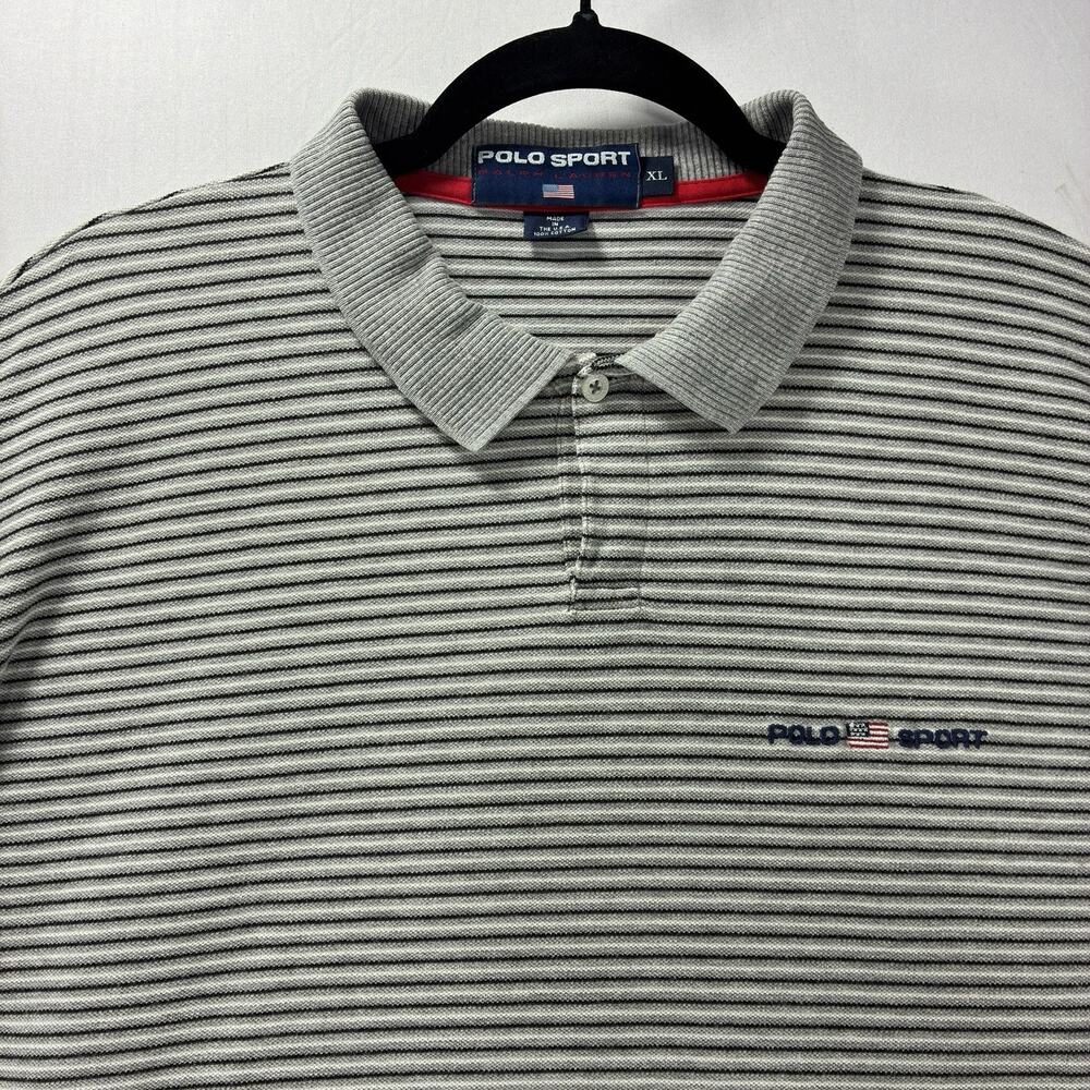 Vintage Polo Sport Ralph Lauren Men’s XL Gray Striped USA Cotton Polo Shirt